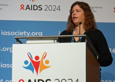 Kristjana Asbjornsdottir speaks at the 2024 AIDS Conference.