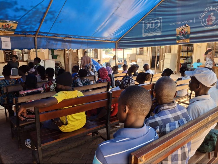 Patients waiting at the triage point in one of the PEPFAR supported clinics in Kampala, Uganda.